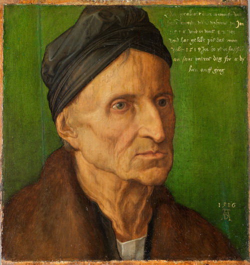 Albrecht Dürer, Bildnis des Malers Michael Wolgemut, 1516, Nürnberg,
Germanisches Nationalmuseum (Leihgabe der Bayerischen Staatsgemäldesammlungen)
© Germanisches Nationalmuseum, Nürnberg Foto: Dirk Meßberger